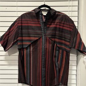 Red and Orange Button Down Shirt with Striped Pattern